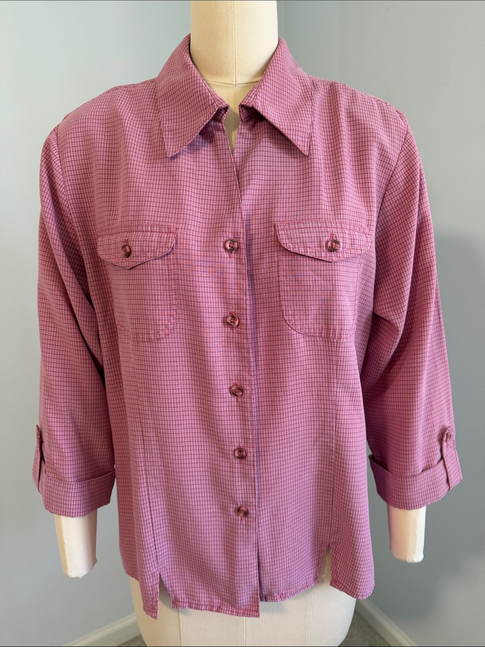 Dress Barn Women's Mauve checkered Button- Down Shirt SZM
